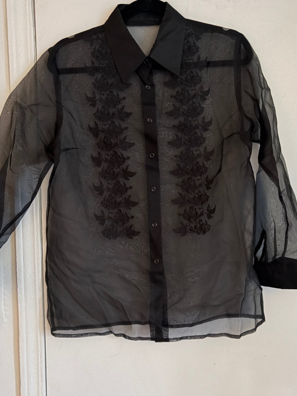 Vintage Sheer Embroidered Button Down